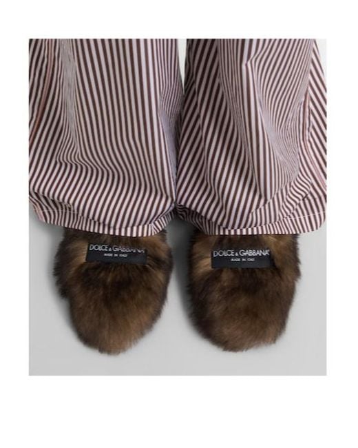 Dolce & Gabbana Brown Logo Suede-Trimmed Shearling Mules