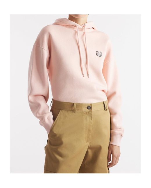 Maison Kitsuné Pink Maison Kitsuné Fox Head Patch Drawstring Hoodie