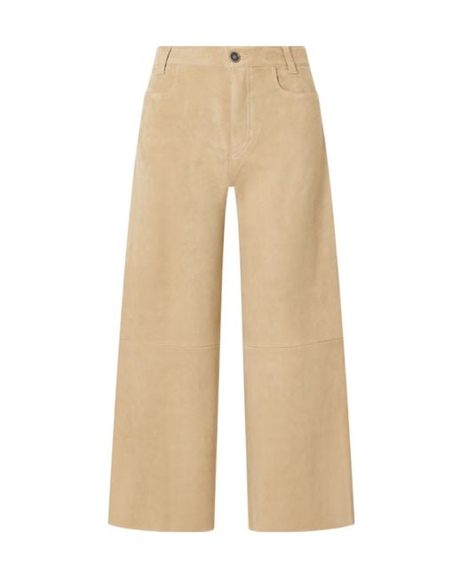 Stouls Natural Suede Wide-Leg Cropped Pants
