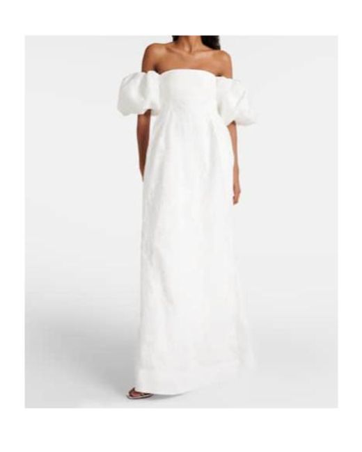 Rebecca Vallance White Matchmaker Puff-Sleeve Off-Shoulder Gown