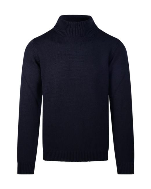 Roberto Collina Blue Mock-Neck Knitted Sweater for men