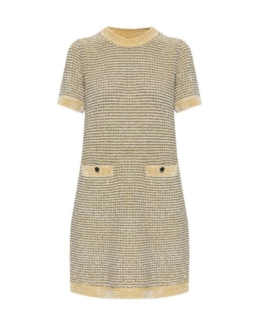 Tory Burch Natural Metallic Thread Velvet Midi Dress