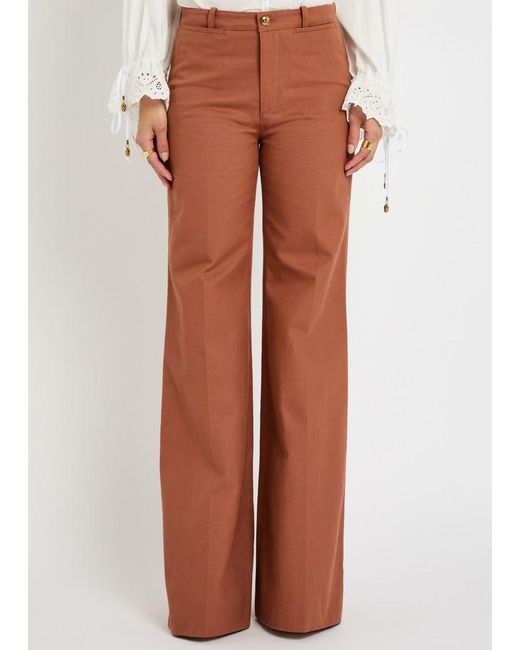 Chloé Brown Flared-Leg Canvas Trousers