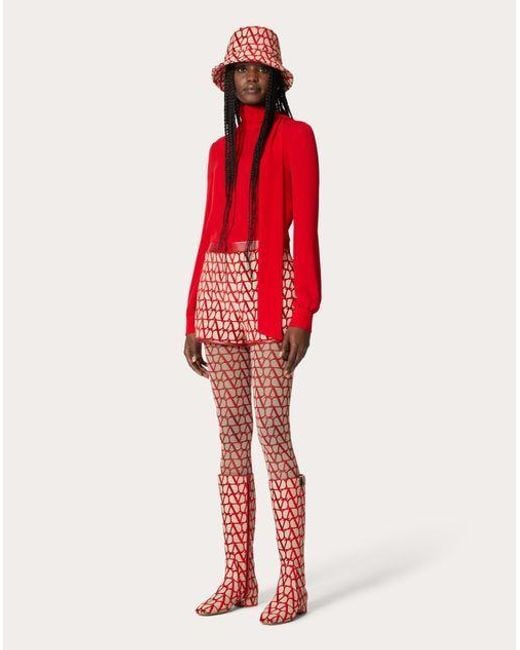 Valentino Red Logo-Pattern Short Jumpsuit