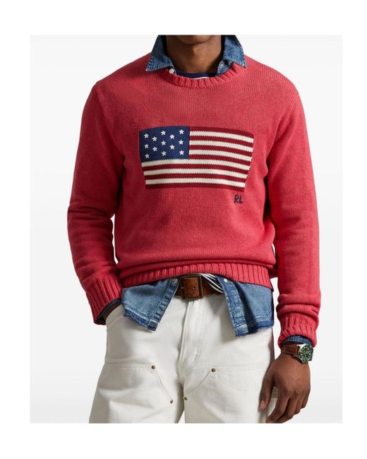 Polo Ralph Lauren Red The Iconic Flag Jumper for men