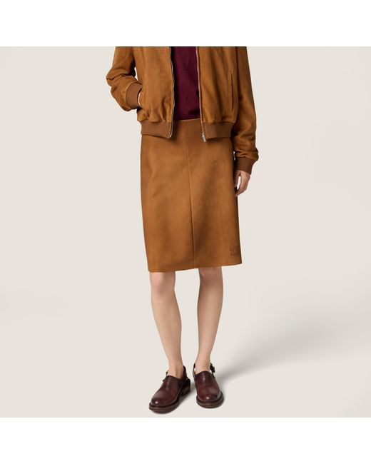 Miu Miu Brown Waxed Suede Skirt