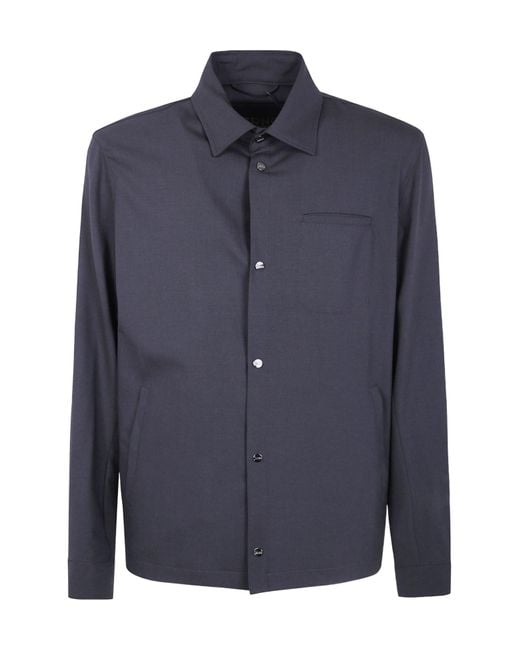 Herno Blue Long-Sleeved Button-Up Shirt for men