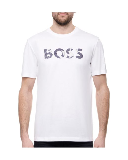 Boss White Boss Logo Printed Crewneck T-Shirt for men