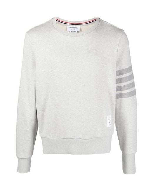 Thom Browne White Bar Crewneck Sweatshirt for men