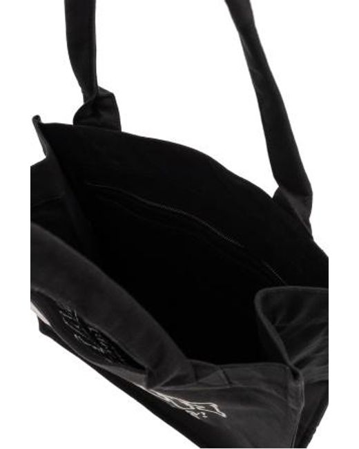 Ganni Black Easy Logo Embroidered Tote Bag