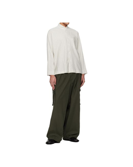 Homme Plissé Issey Miyake White Homme Plissé Issey Miyake Striped Button-Up Shirt for men
