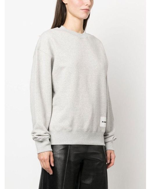 Jil Sander Gray Logo-Patch Straight Hem Sweatshirt