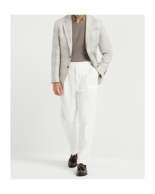 Brunello Cucinelli White Prince Of Wales Deconstructed Blazer for men
