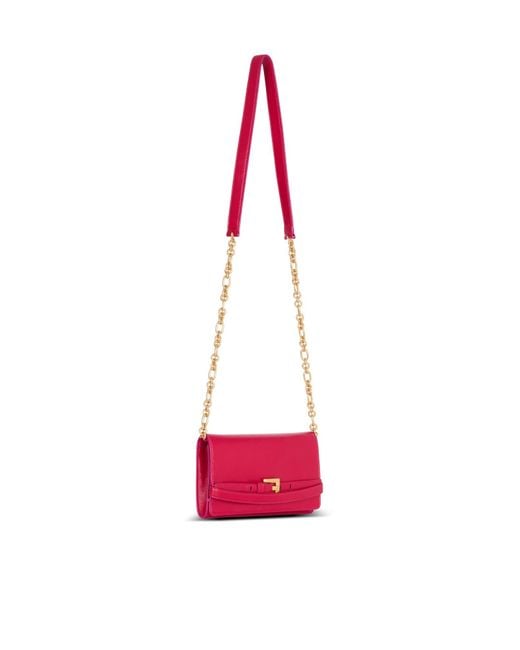 Balmain Red Shuffle Calfskin Wallet With Chain