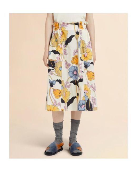 Marni Multicolor Melodia Printed Poplin Elasticated Midi Skirt