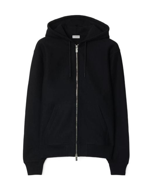Burberry Black Logo Printed Zip-Up Drawstring Hoodie for men
