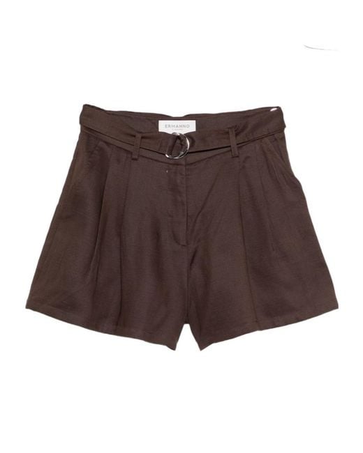 ERMANNO FIRENZE Brown Pleated Belted Shorts