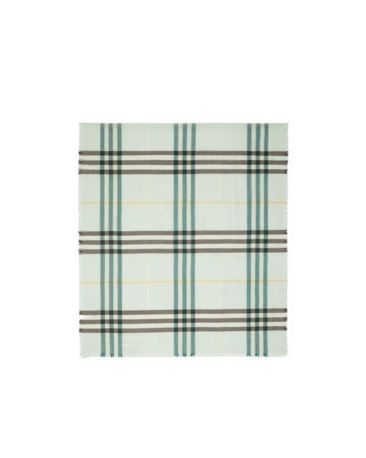 Burberry Green Checked Frayed-Edge Scarf