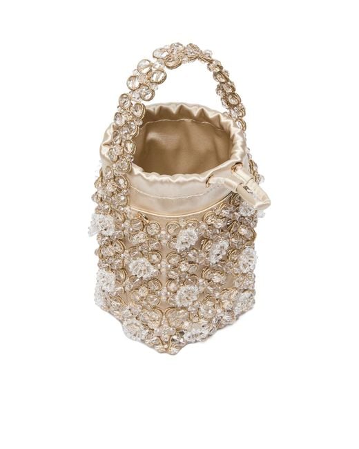 Marella White Small Bead-Embroidered Bucket Bag
