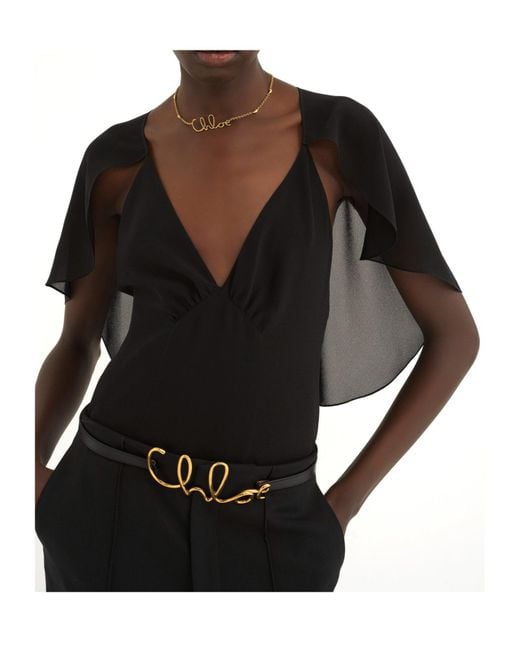 Chloé Black Cape-Detail Tank Top