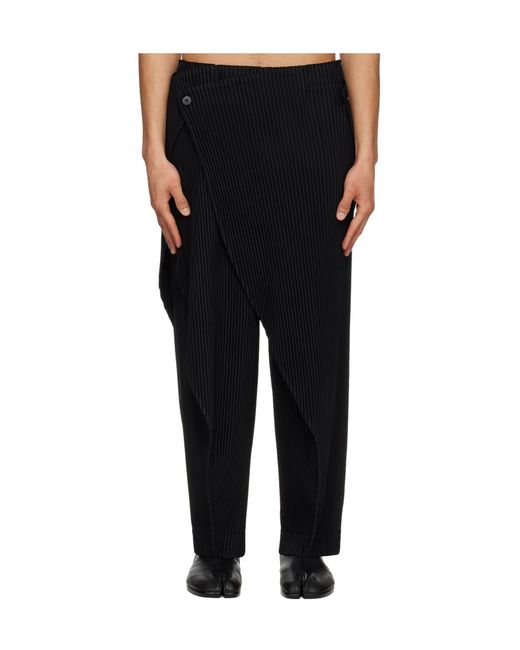 Homme Plissé Issey Miyake Black Pleated Drop-Crotch Trousers for men