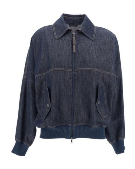 Brunello Cucinelli Blue Zipped Denim Jacket