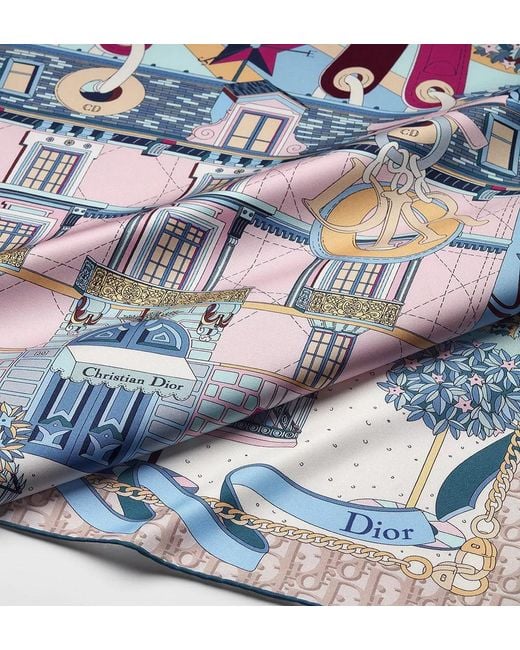 Dior Blue Illustrated Square Scarf