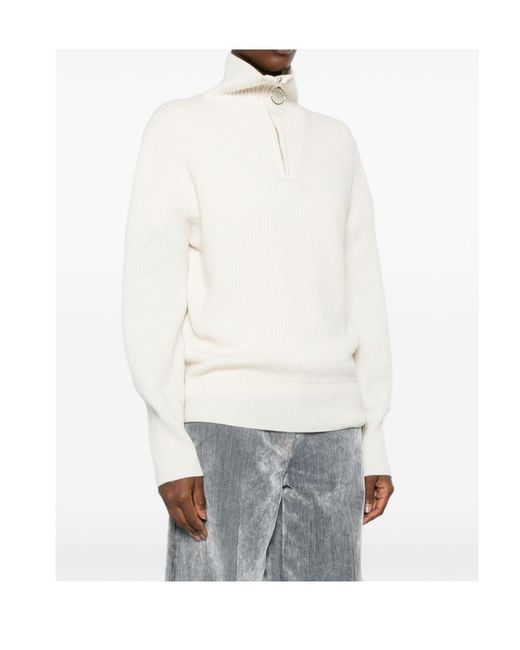 Forte_forte White Ribbed-Knit Half-Zip Sweater