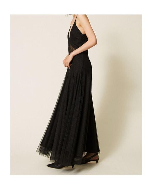 Twinset Black Long Sheer Lace Dress