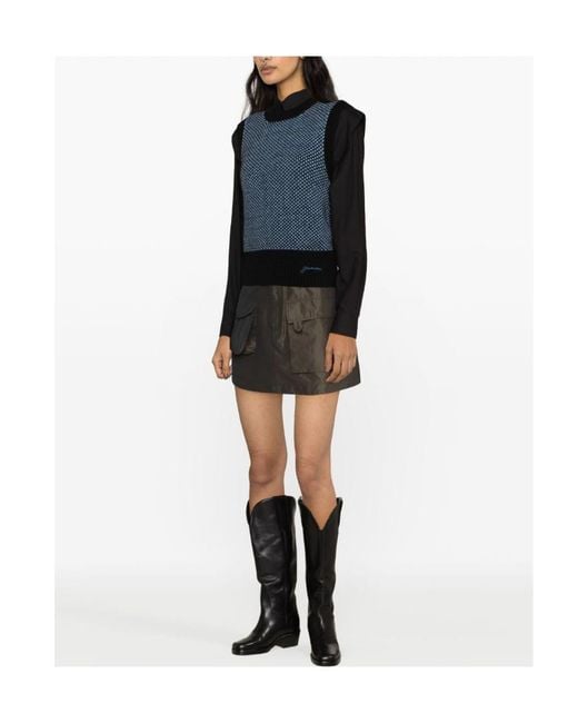 Ganni Blue Logo-Embroidered Knit Vest