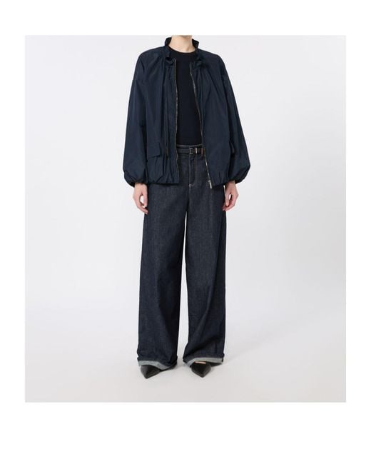 Max Mara Blue Drawstring-Neck Elasticated-Hem Jacket