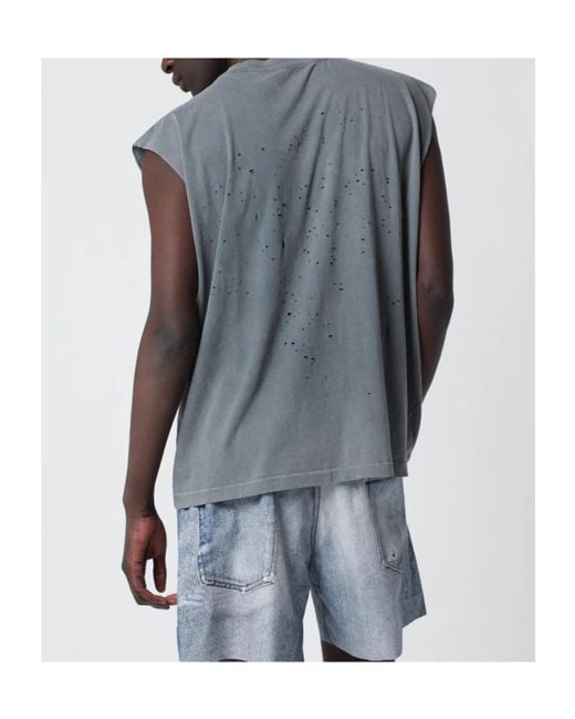 Satisfy Blue Mothtech Distressed Muscle T-Shirt for men