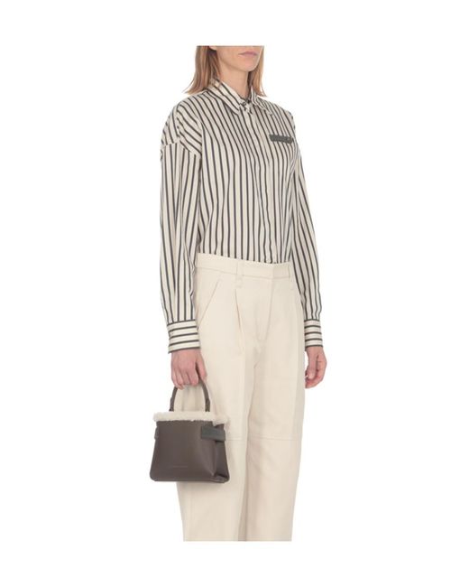Brunello Cucinelli White Striped Long-Sleeved Shirt