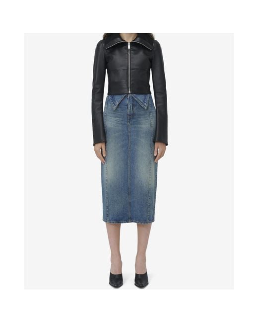McQueen Black Folded Collar Leather Jacket
