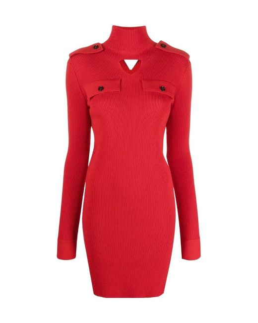 Bottega Veneta Red Cut-Out Triangle Fitted Dress
