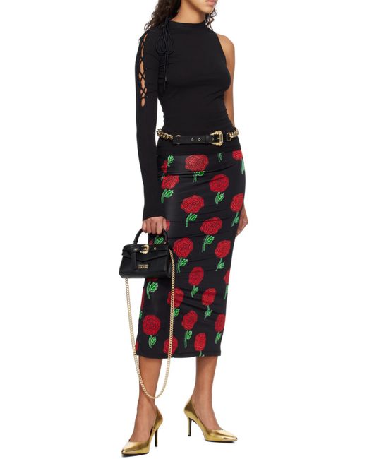 Versace Jeans Red Couture High-Waist Floral-Printed Straight Hem Skirt