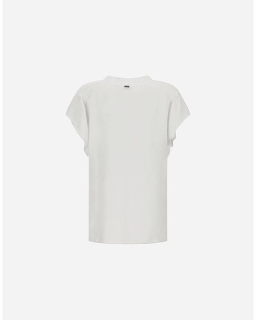 Herno White Viscose V-Neck Short-Sleeve Top
