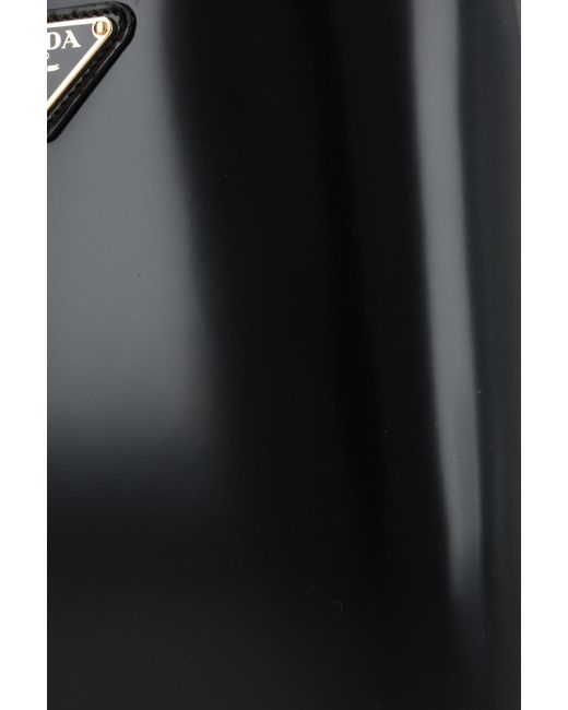 Prada Black Enamel Logo-Plaque Tote Bag