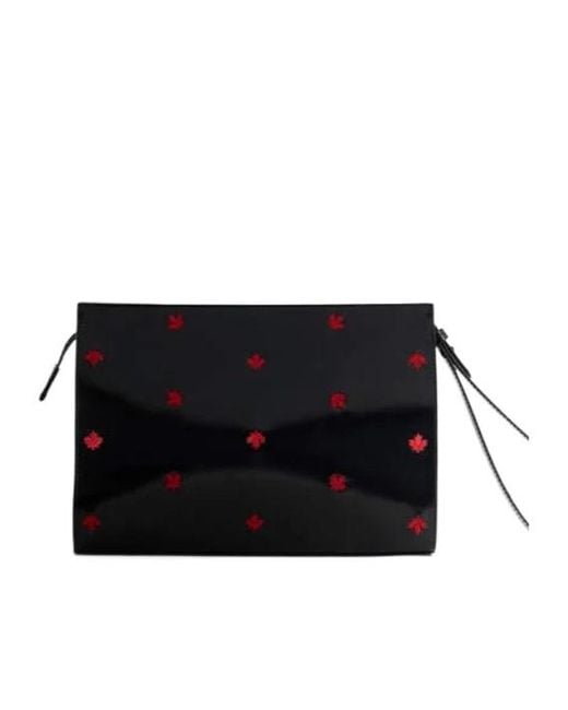 DSquared² Black Maple Leaf Leather Pouch for men