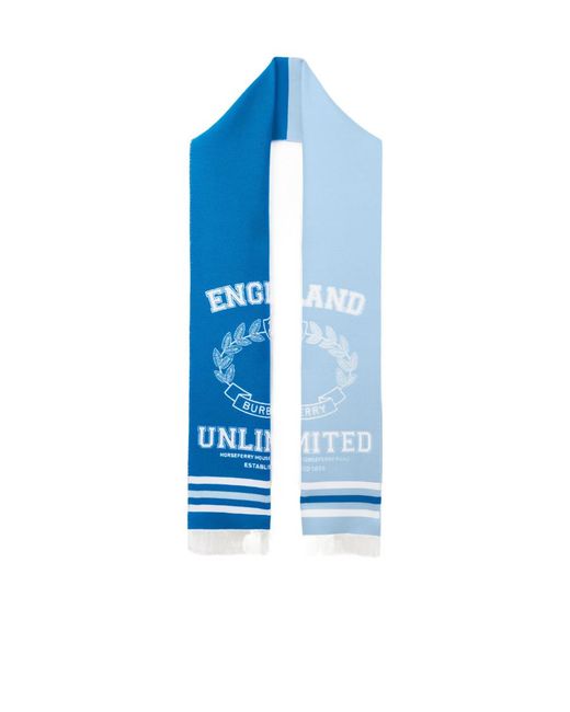 Burberry Blue College Graphic Wool Silk Jacquard Scarf