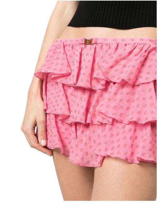 Blumarine Pink Silk Tiered Mini Skirt