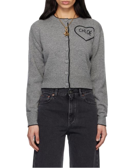 Chloé Gray Chloé Fitted Crewneck Knitted Cardigan