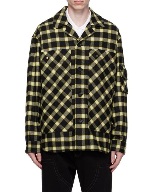 Versace Green Long-Sleeved Button-Down Checked Shirt Jacket for men