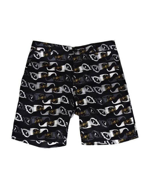 Versace Black Printed Logo Shorts for men