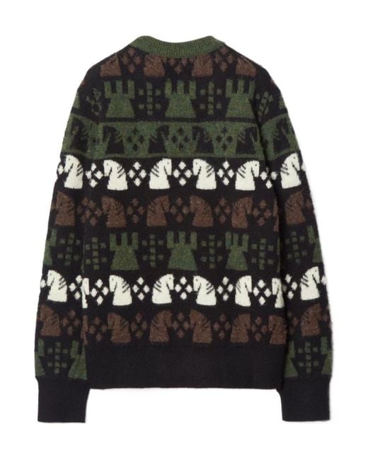 Burberry Black Pattern Intarsia-Knit Crewneck Jumper for men