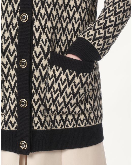 Valentino Gray Monogram V-Neck Button-Up Cardigan