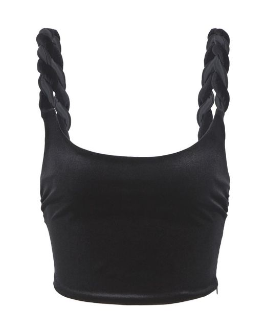 Emporio Armani Black Twisted-Straps Velvet Cropped Top