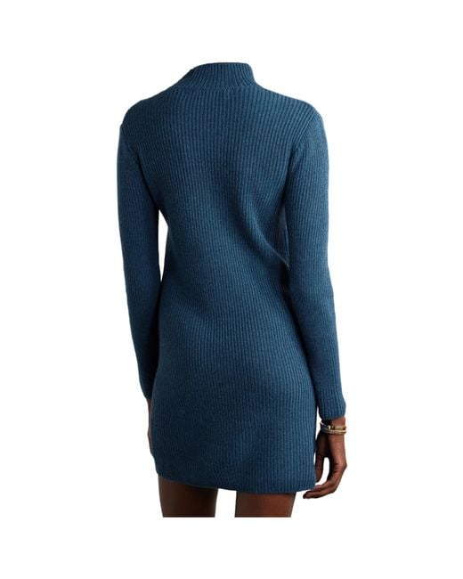 The Elder Statesman Blue Ribbed Cashmere Midi Dress