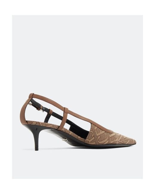 Versace Brown Logo Jacquard Slingback Pumps