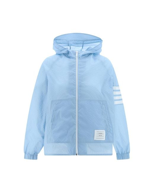 Thom Browne Blue 4-Bar Stripe Detailed Hooded Jacket